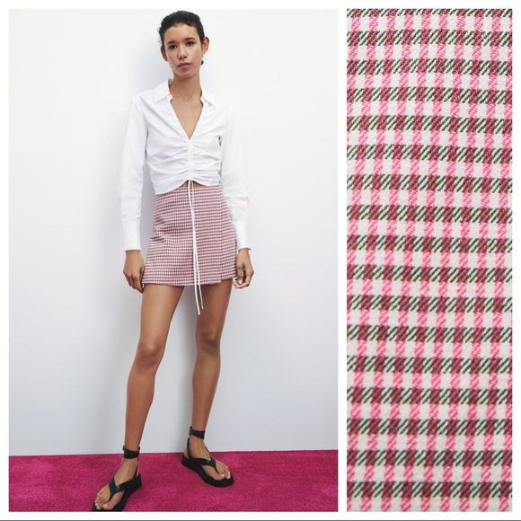 NWT. Zara Pink/White Houndstooth Skort. Size L. - Picture 1 of 10